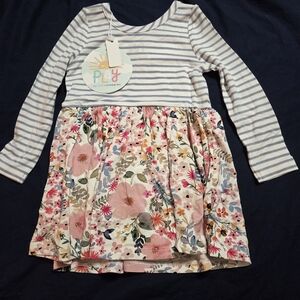Little Sleepies Blue Striped and Pink Floral Dress